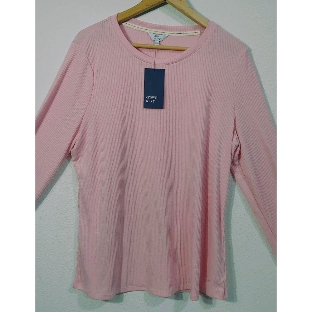 Crown & Ivy Pink Ribbed Long Sleeve Size XXL Crew Neck Pullover Shirt Top NWT - Picture 3 of 12